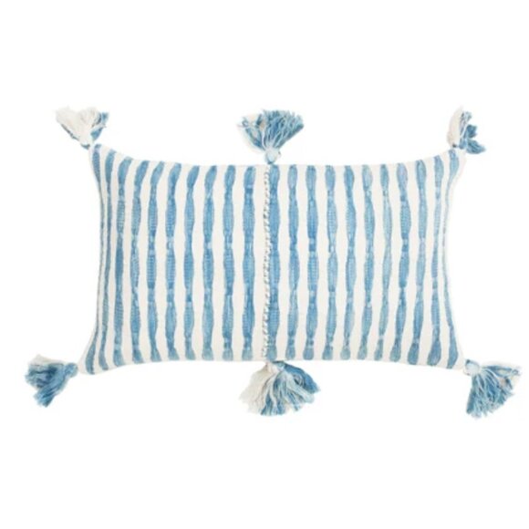 New Archive NY Antigua Pillow Cover Tassels Blue White Stripe 20 x 12